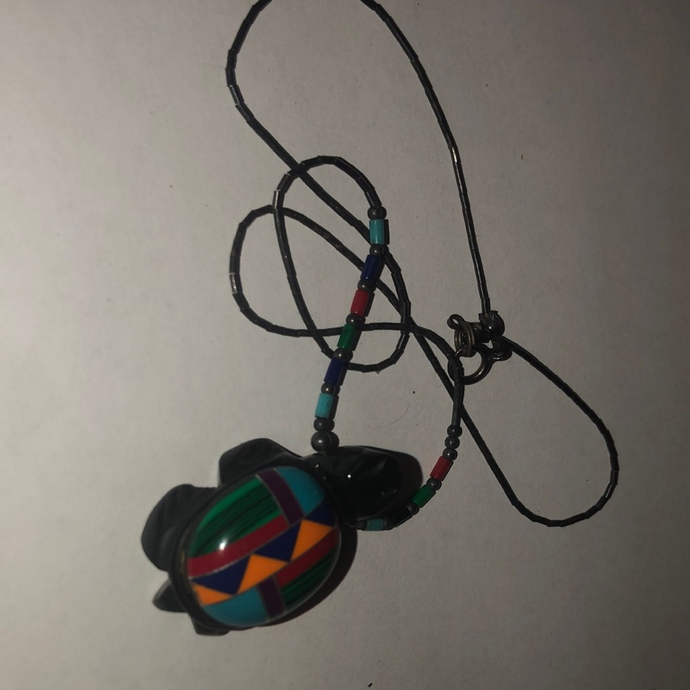 ZUNI INLAID TURTLE FETTISH NECKLACE 925